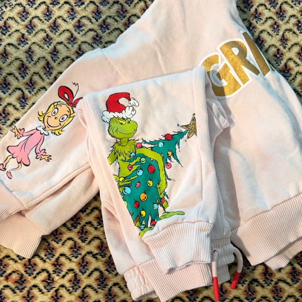 Kids Pink Grinch Matching Hoodie & Joggers Set